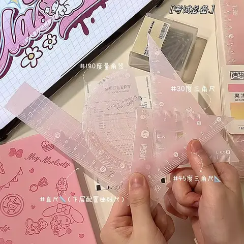 4Pcs Simple Transparent 15/20cm Ruler Set Student Triangle Ruler Protractor Drawing Tool Set Multi-functional Office Stationery