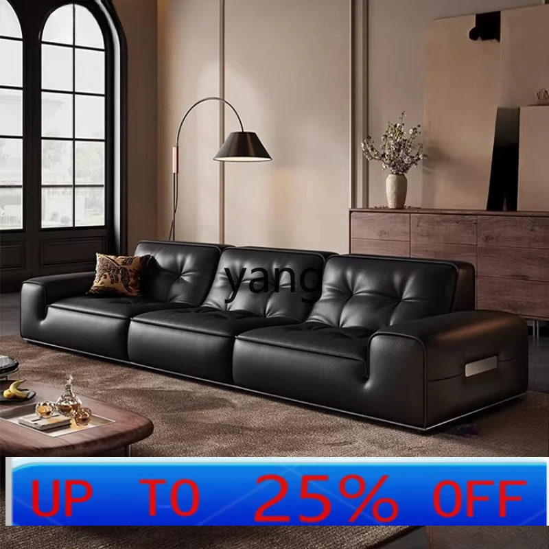 LTT top-layer cowhide sofa leather inline black light luxury French retro horizontal hall high-end model