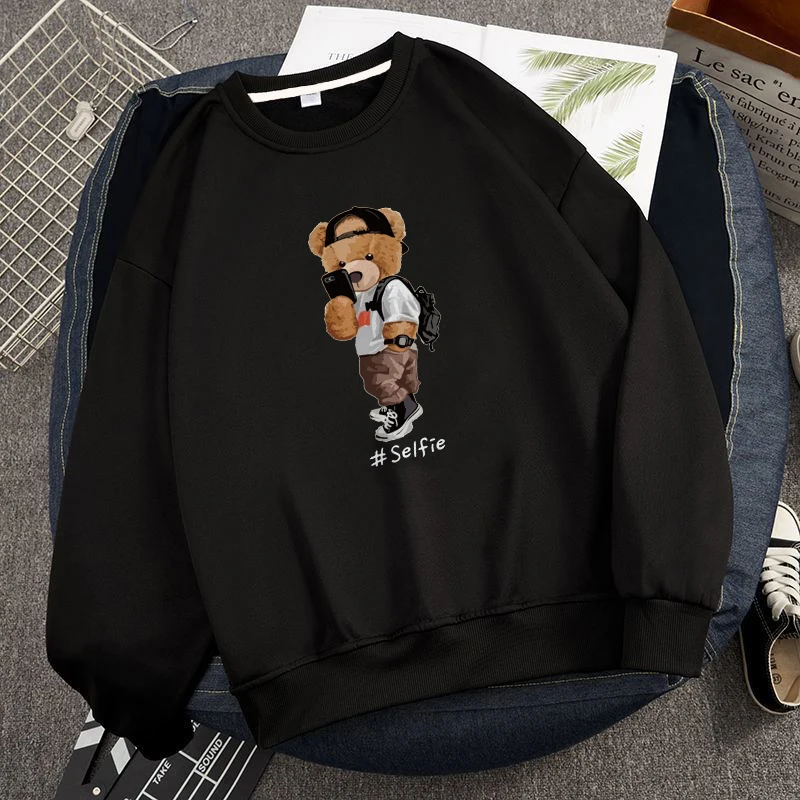 Blessyuki Trendy Bear Graphic Sweatshirt Male 2023 Autumn Loose Cotton O-neck Hoodies Men Casual Chic Long Sleeve Basic Pullover