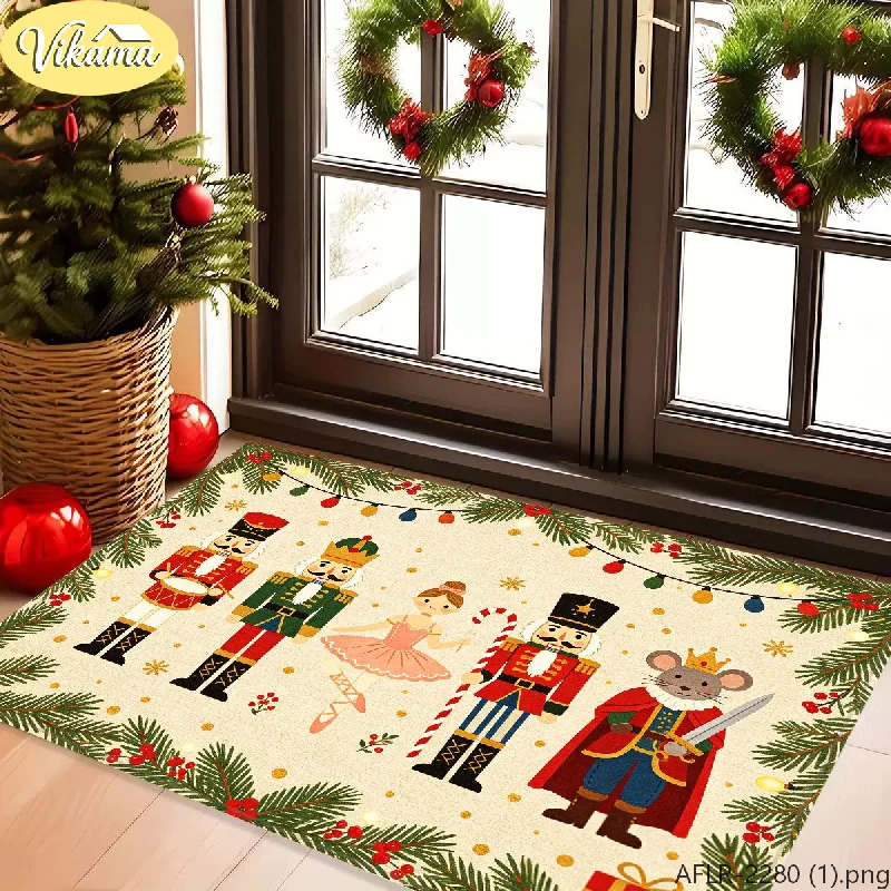 VIKAMA Christmas Doormat Nutcracker Ballerina Mouse King Coir Entrance Doormat for Outdoor Front Door Porch Xmas Home Decor