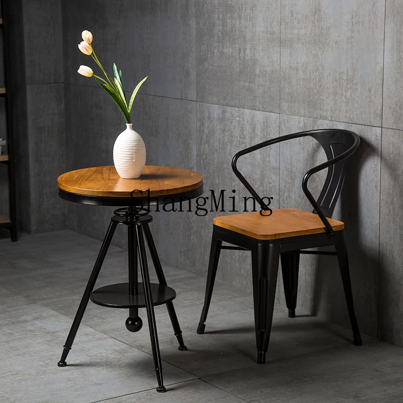 

DHY industrial wind wrought iron chair solid wood dining chair casual cafe restaurant table chair stool