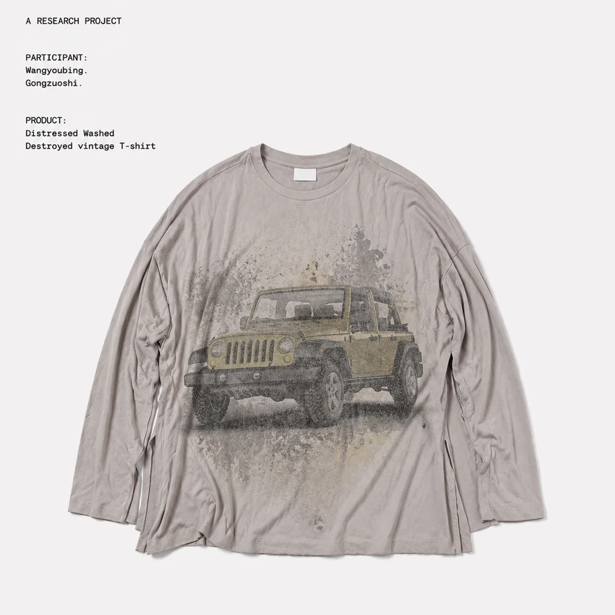 Loose Fit Long Sleeve T-Shirt American Retro Motorcycle Style Side Slit Destroyed Feel Vintage Sense Youth Popular Cotton Tee
