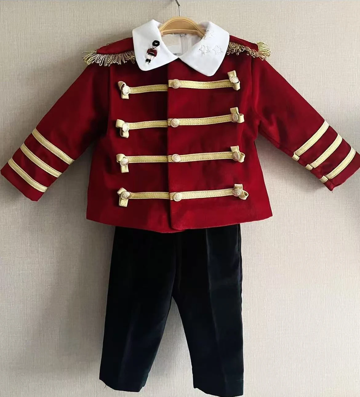 

0-6Y Boy Autumn Nutcracker Handmade Embroidery Wine Red Outfit Suit for Birthday Photograhpy Holiday Casual Christmas C167