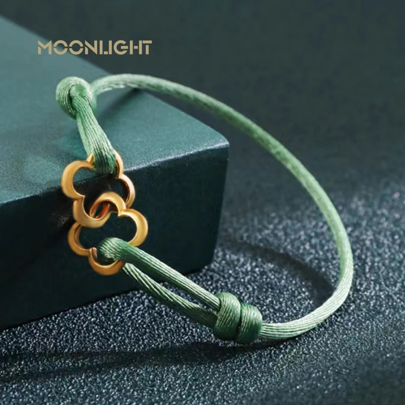 MOONLIGHT Adjustable Double Four Leaf Clover Charm Bracelet For Women Classic Silk Rope Bracelet Fashion Jewelry Party Gifts