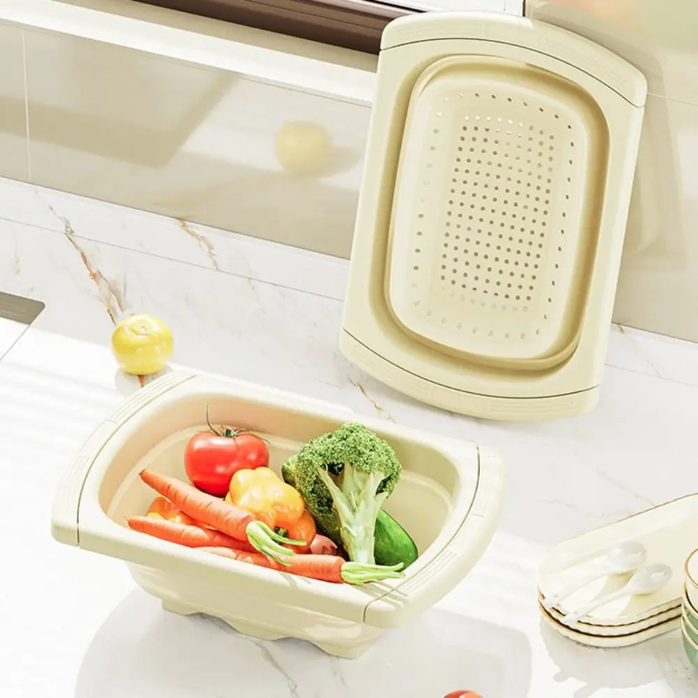 

Extendable Handle Fruit Vegetable Washing Basket Large Capacity Plastic Sink Filter Basket Foldable Bottom Sink Strainer Basket