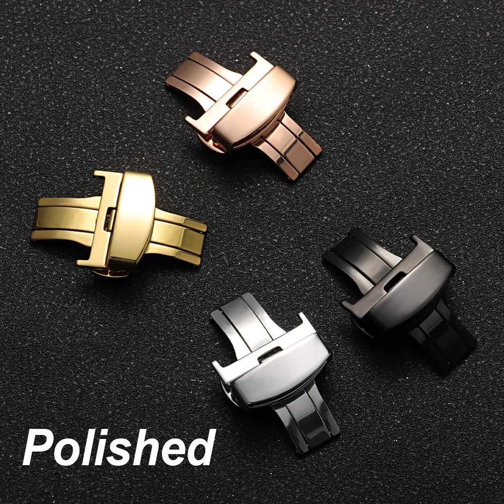 10/12/14/16/18/20/22mm Polished Matte Folding Button Stainless Steel Butterfly Buckle Watch Band Buckles Strap Clasp Accessories