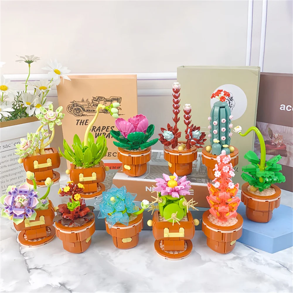 2024 City Creativity Succulent Potted Plant Eternal Flower Bouquet Girl Gift Set DIY Educational Home Building Blocks Bricks Toy