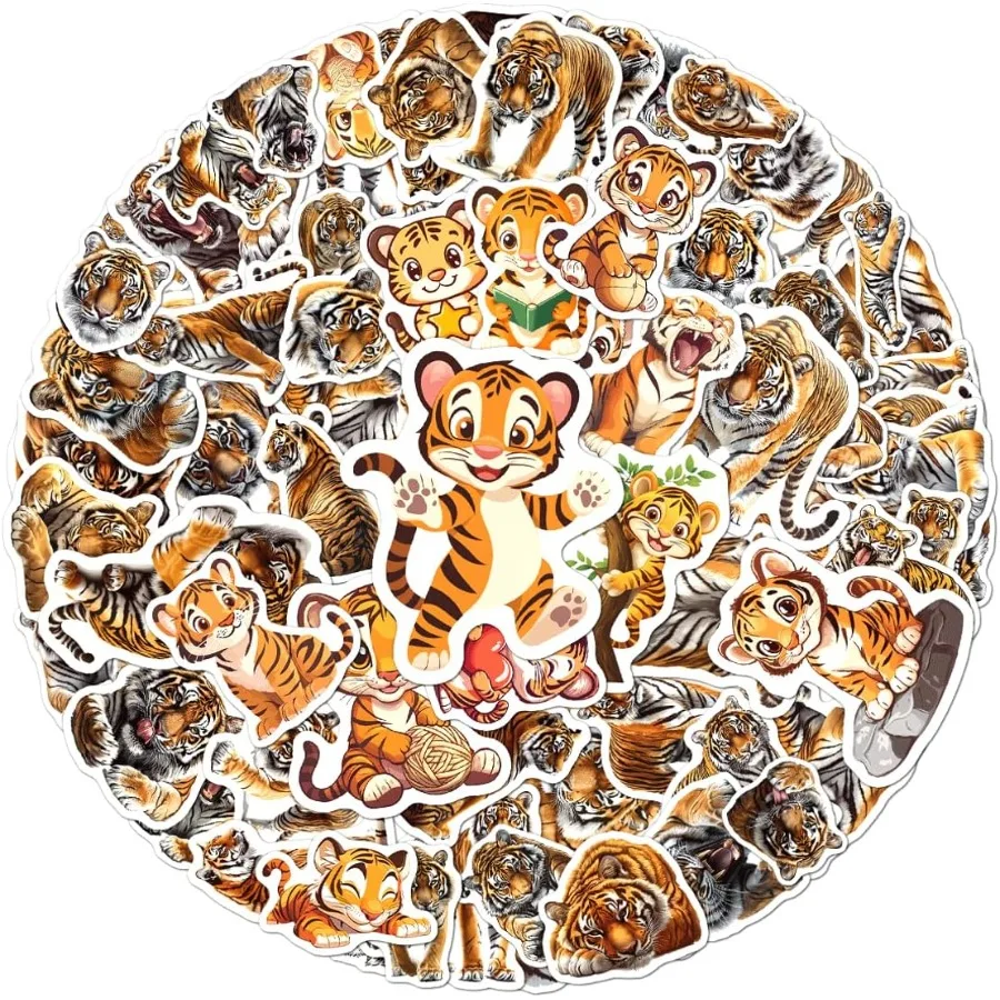 108 pçs bonito tigre adesivos à prova dwaterproof água vinil animais adesivos para adolescentes adultos selva vida selvagem decalques ideal para computador portátil wat