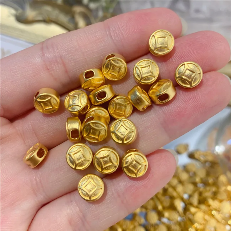 

Pure 999 24K Yellow Gold 3D Men Women Lucky Money Coin Bead Pendant