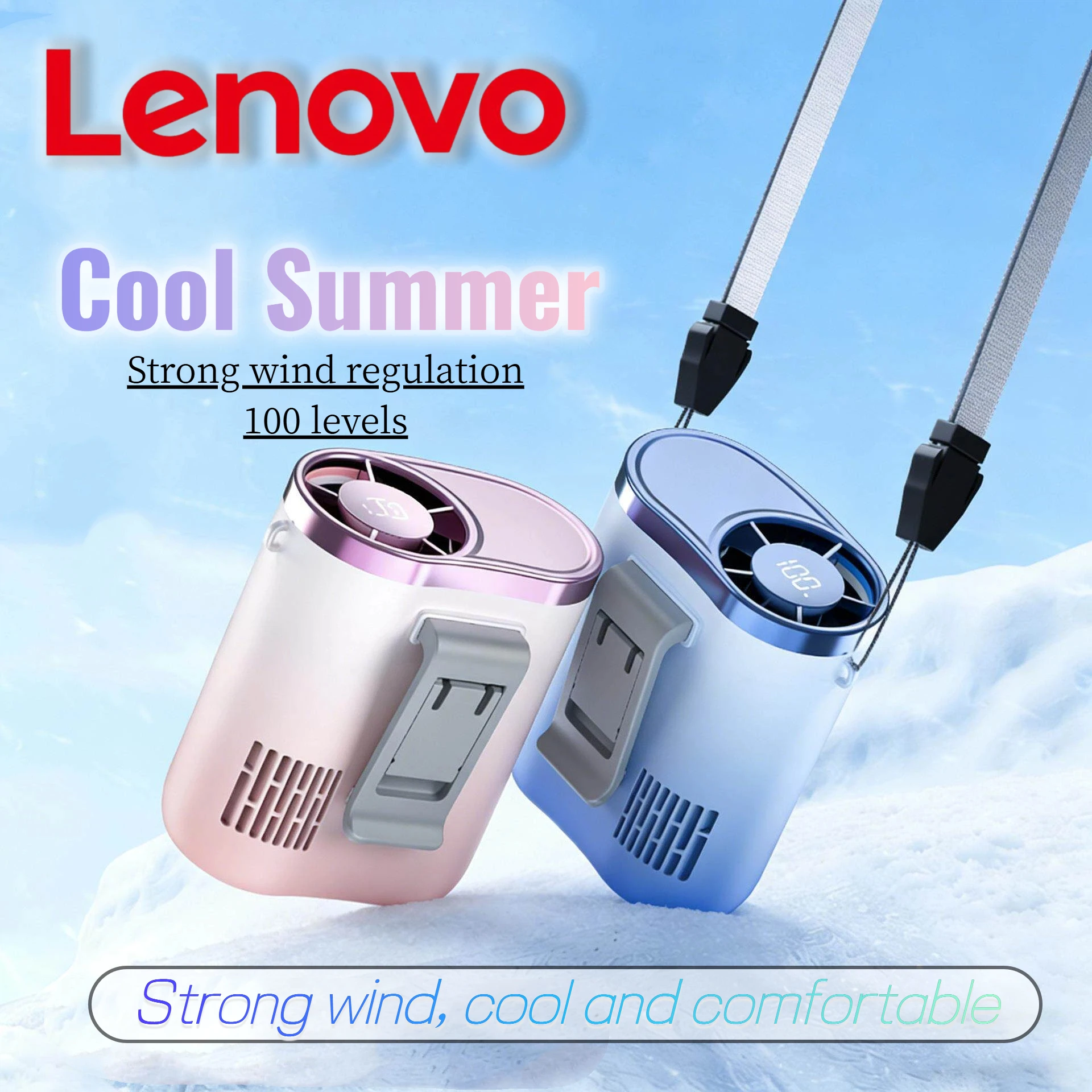 

LenovoWaist Fan 100-Speed Strong Wind Rechargeable Portable Neck Fan Quiet Long Battery Life Clip-on Fan for Outdoor Hiking New