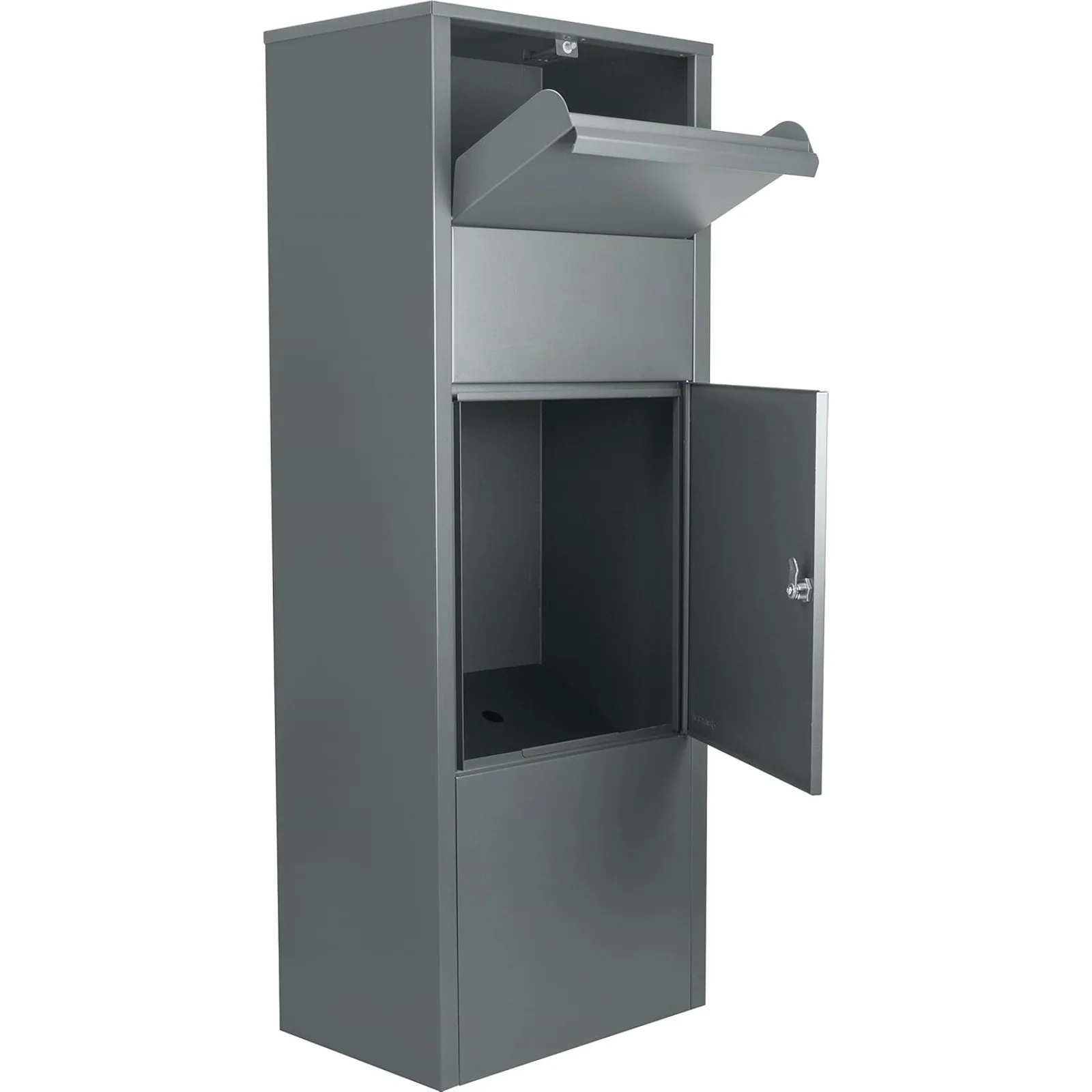 

US Large Steel Freestanding Floor Parcel Lockable Drop Slot Mail Box, Grey