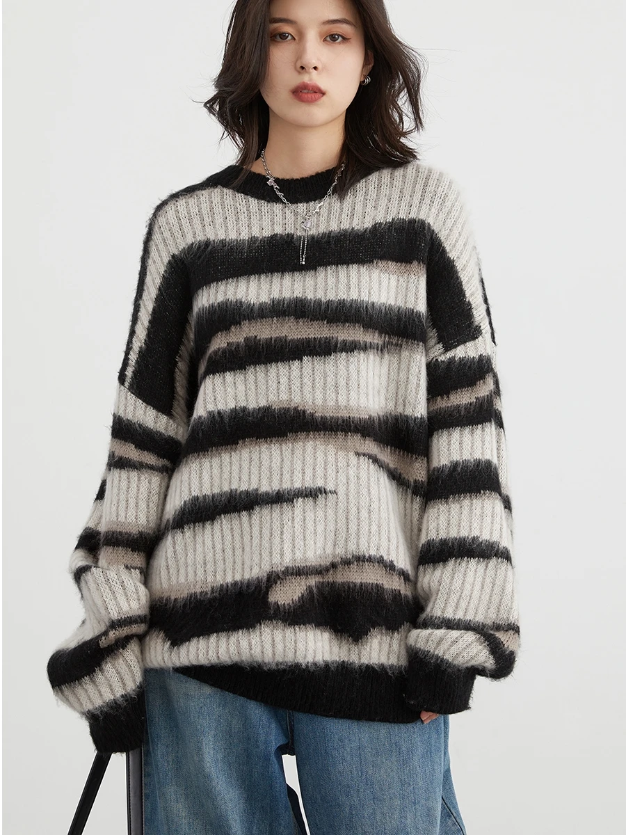 CHIC VEN Women Thick Sweaters Long Sleeve Pit Stripe Irregular Jumpers Lazy Knit Pullovers Female Top Autumn Spring 2023