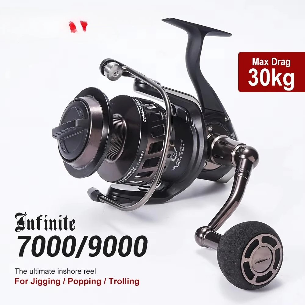 

Infinite Saltwater Spinning Fishing Reel 7000B Max Drag Power 30KGS 10+1 Stainless Steel Bearings Gear Ratio 4.1:1