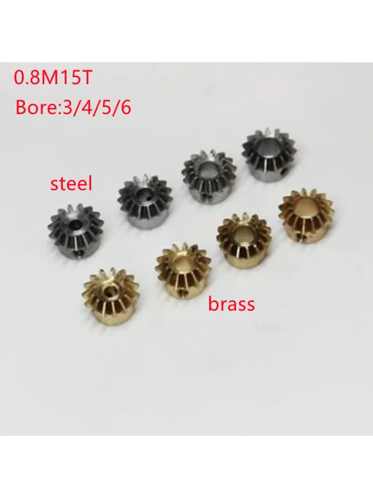 Engrenage conique en laiton 1:1, 0.8M, 15T, alésage 3-6.35mm, avec vis à écrou M3, 2 pièces