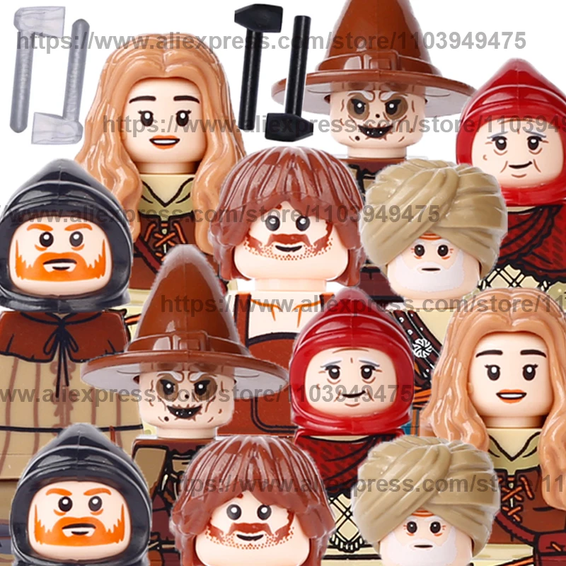 MOC DIY Medieval Castle Soldiers Figures Building Blocks Witch Elderly Farmer Blacksmith Craftsman Girl Weapons Bricks Toy Gift