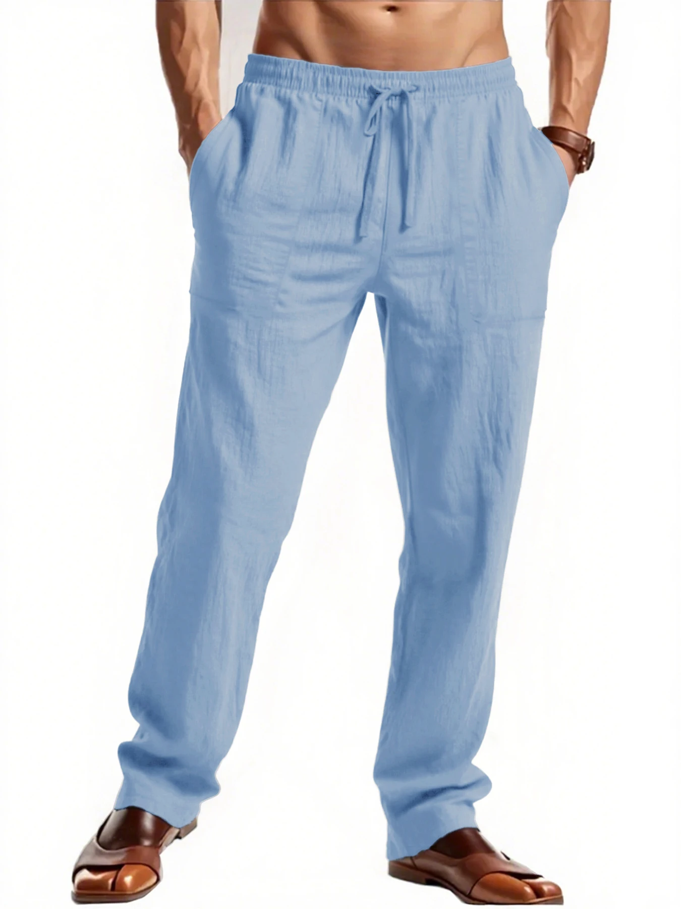 2025 Pantaloni larghi da uomo nuovi Pantaloni estivi leggeri traspiranti tinta unita Pantaloni fitness casual in vita elastica maschile