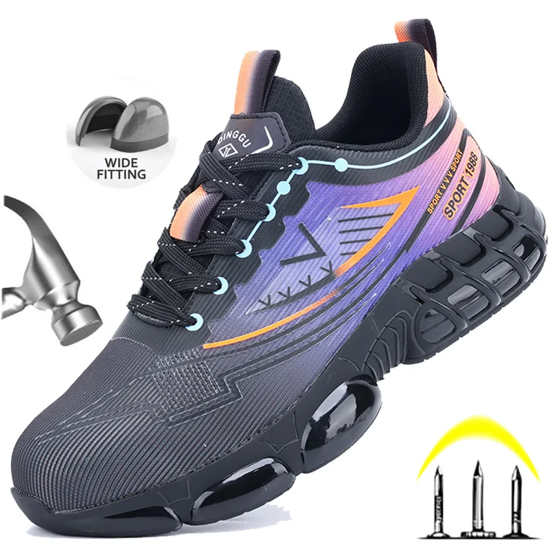 

Breathable Lightweight Safety Work Boots for Men Steel Toe Protective Boots Slip-Resistant Shock-Absorbing for Construction Jobs