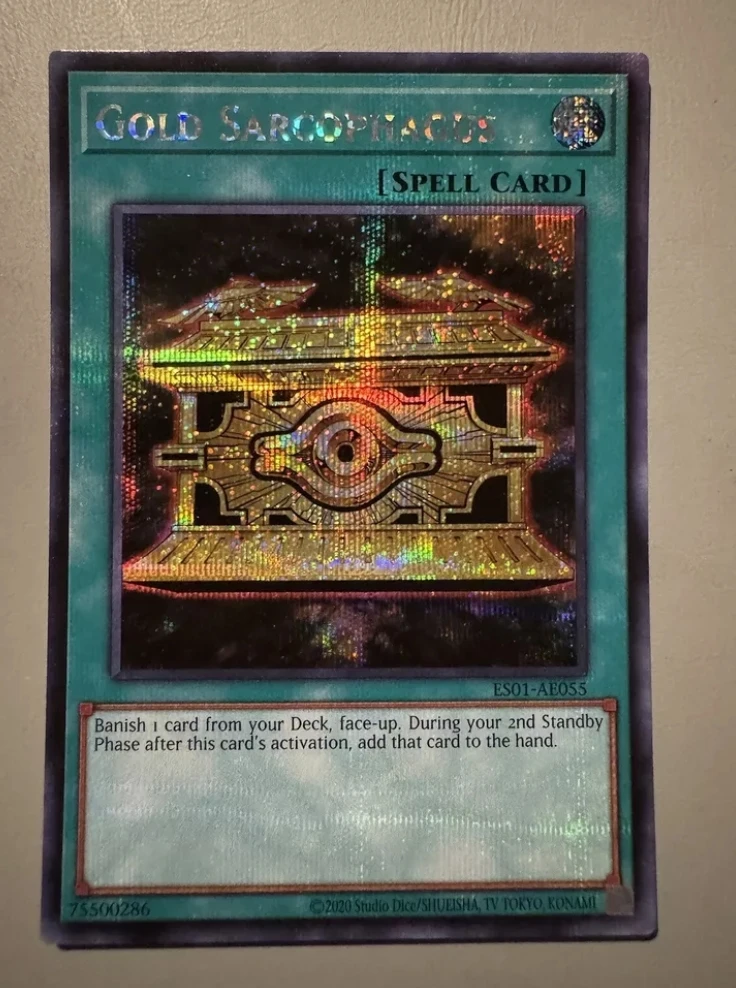 

Yugioh KONAMI Duel Monsters ES01-AE055 Gold Sarcophagus Secret Rare Asian English Collection Mint Card