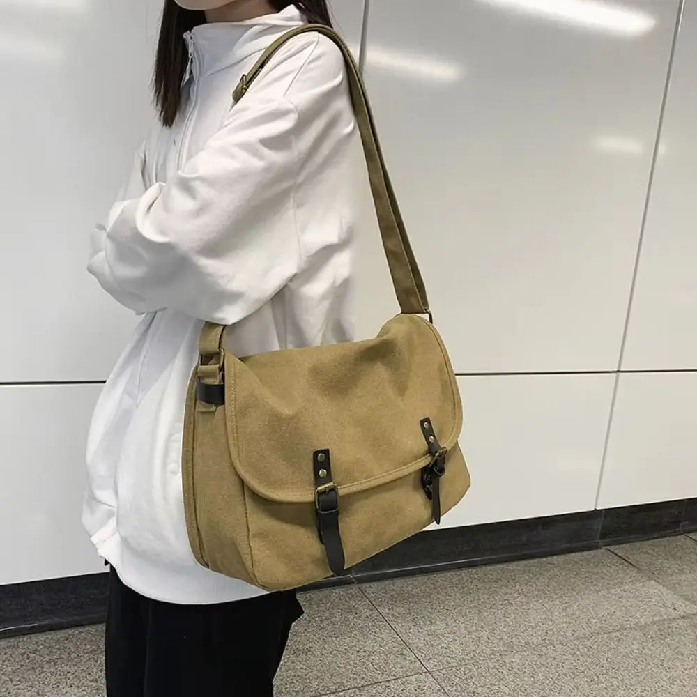 캔버스 캐주얼 크로스 바디 백 트렌디 한 대용량 메신저 백 한국 스타일 빈티지 숄더 백 데이트
