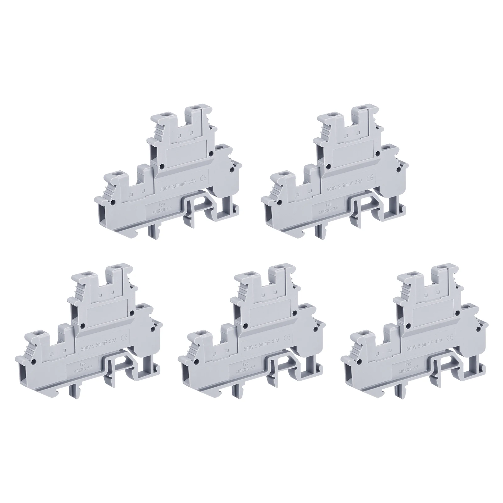 15Pcs DIN Rail Mount Double-level Terminal Blocks Screw Type Grey MBKKB2.5 DIN Rail Terminal Block for Home Appliances Machines