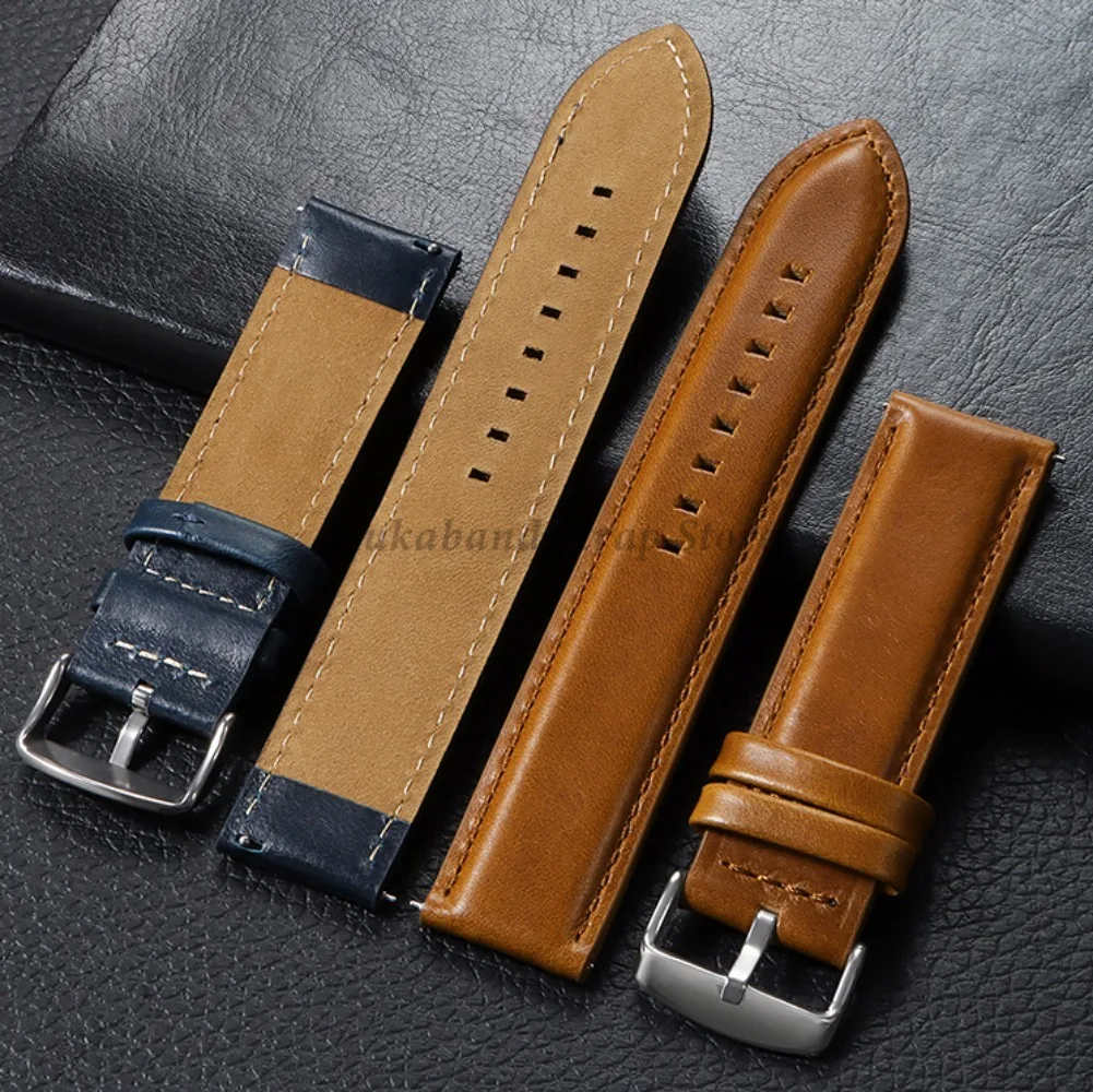 Genuine Leather Watch Strap 18mm 20mm 22mm 24mm 26mm Vintage Cowhide WatchBand Bracelet Men Women Universal Smartwatch Wristband