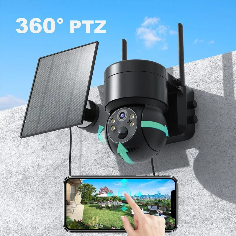 Solar Outdoor Surveillance Camera Human Detect Night Vision Smart Life Webcam Waterproof Wireless Wifi Security Icsee Camera PTZ