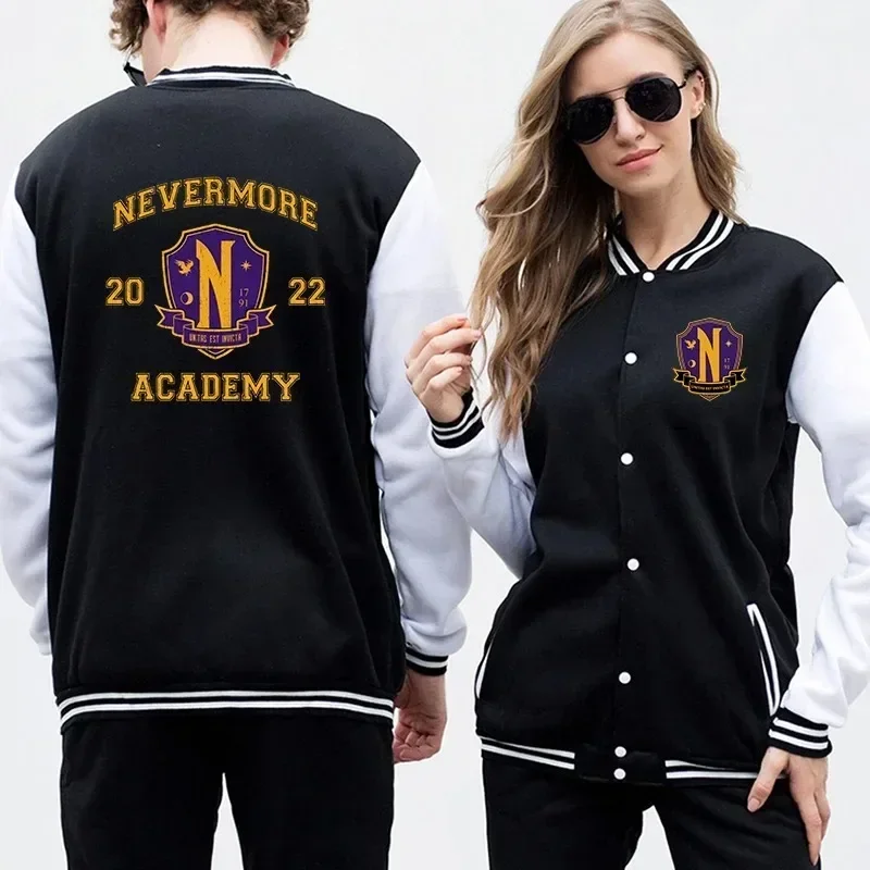 

Wednesday Addams baseball jacket women men bomber jacket outerwear streetwear hip hop college baseball uniform couple loose top