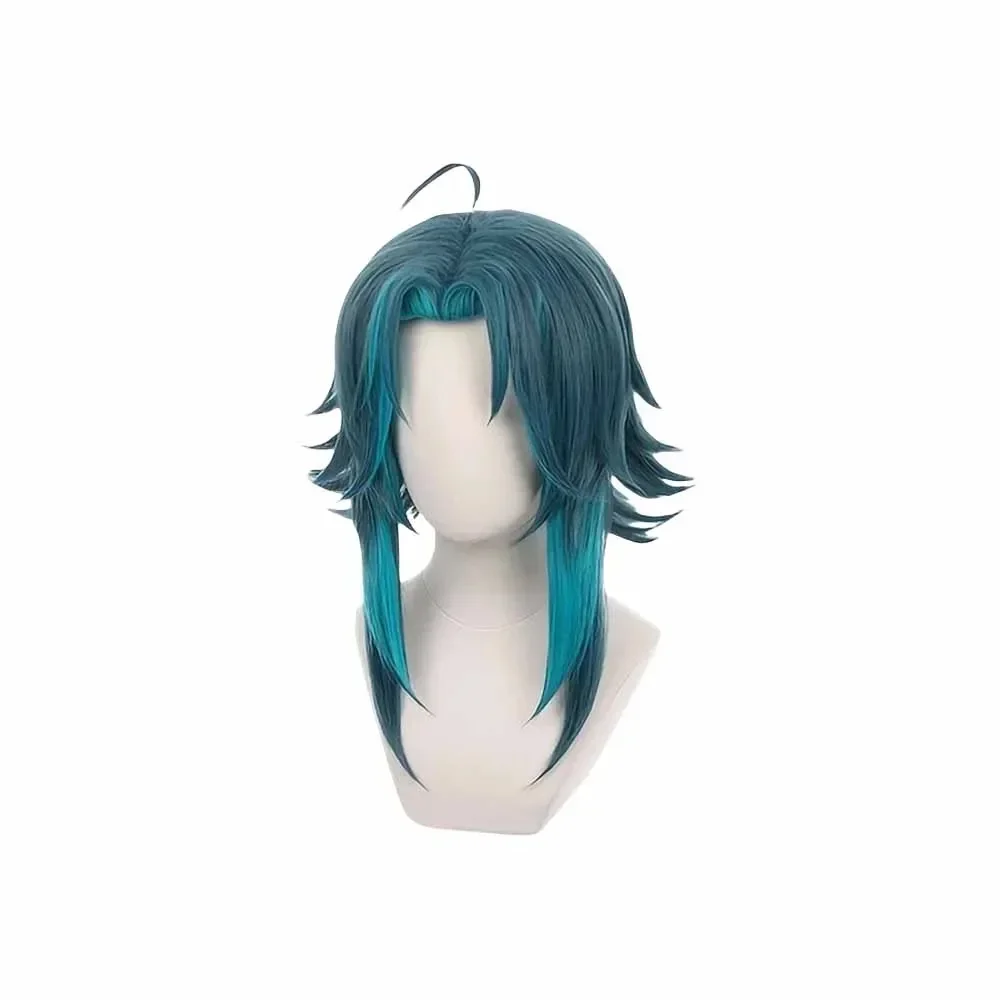 Anime Genshin Impact Xiao Cosplay Wigs Dark Green Short Heat Resistant Synthetic Hair Party Festival Props