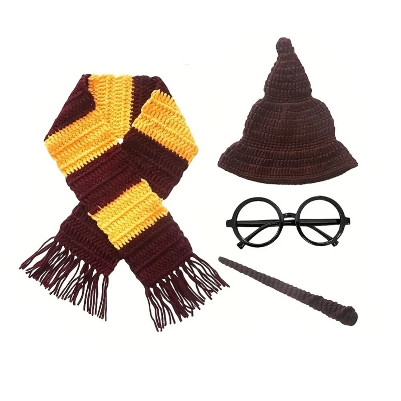 Baby Photo Costume Wizard Hat Glasses Scarf Newborn Photo Props Photoshoot Clothing Infant Skin-Friendly Photo Outfit