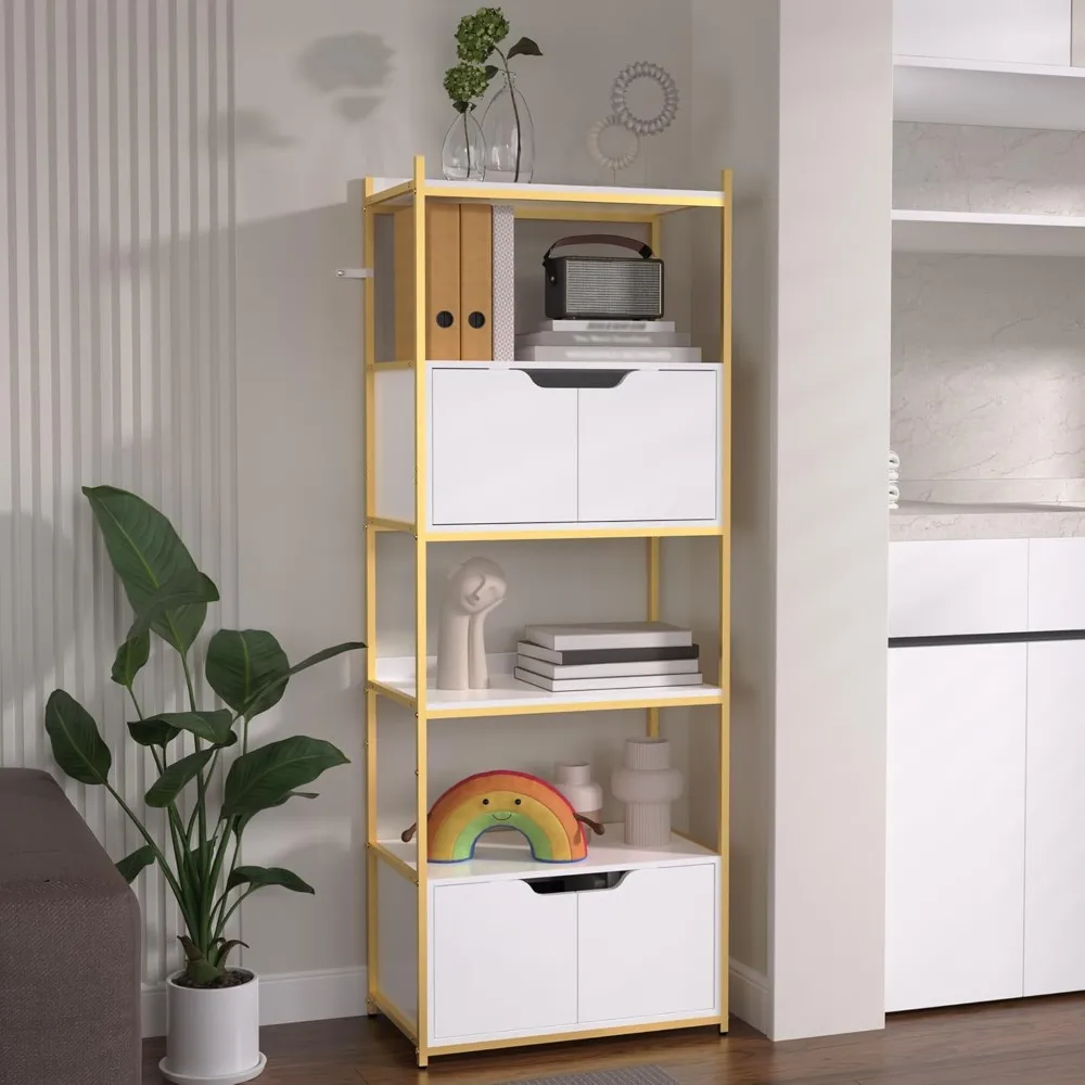 Bookshelf, Bookcase with Cabinet Storage, Open Display Bookcase for Display, Industrial Floor Standing Book Shelf Organizer