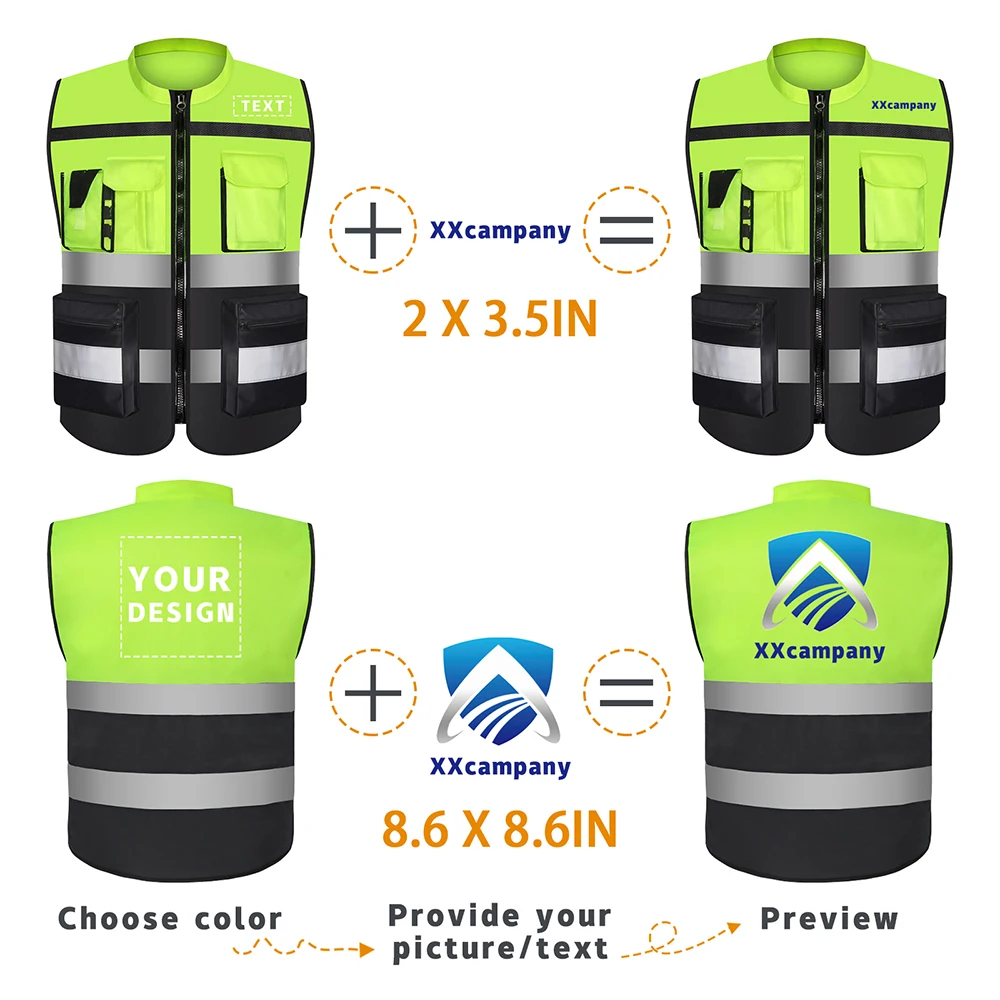 Aangepaste LOGO reflecterend veiligheidsvest Hoge zichtbaarheid Man werkkleding Bouwwerk Verkeersuniform Hi Vis Vest Werkkleding