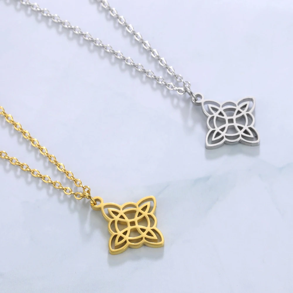 Dawapara Classic Witch Knot Necklace for Women Celtics Trinity Knot Good Luck Charm Wiccan Symbol Stainless Steel Goth Jewelry