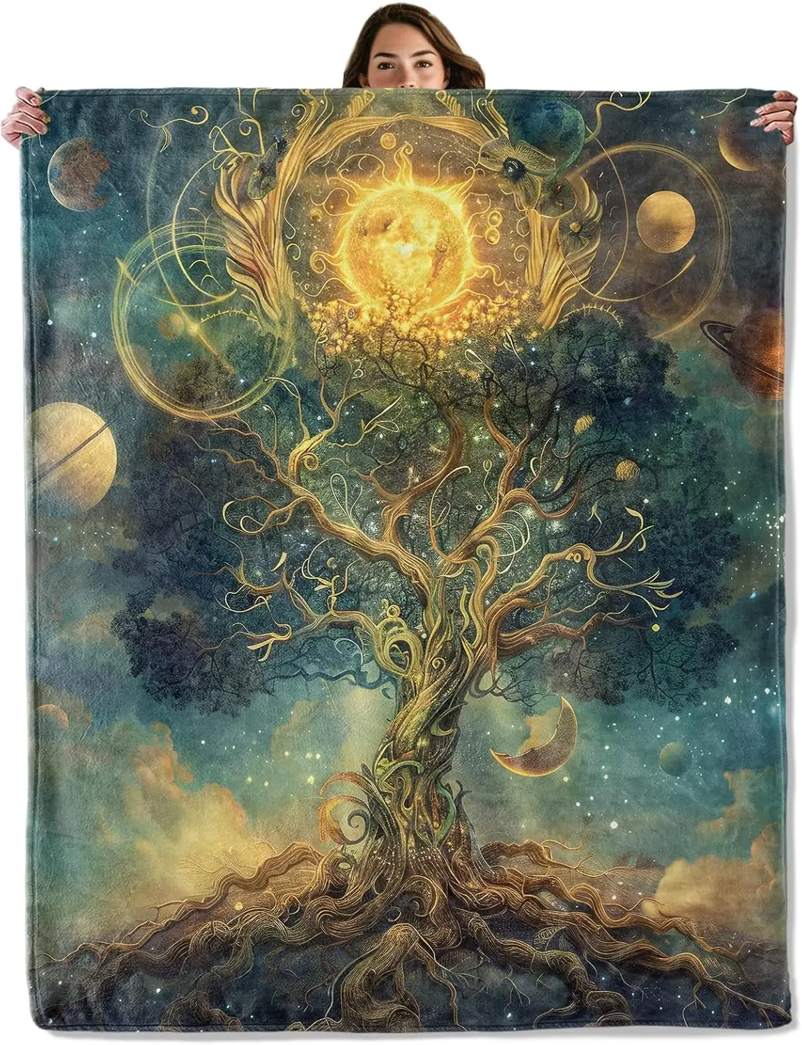 

Cosmic tree blanket galaxy celestial design mystical forest pattern soft throw boho decor bedroom textile spiritual accessory