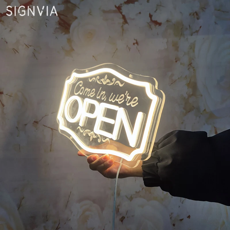LED White Color Open Signs Wedding Party Neon Light Room Wall Bar Club Bedroom Business Decor Aesthetic Decoration Neon Lamp
