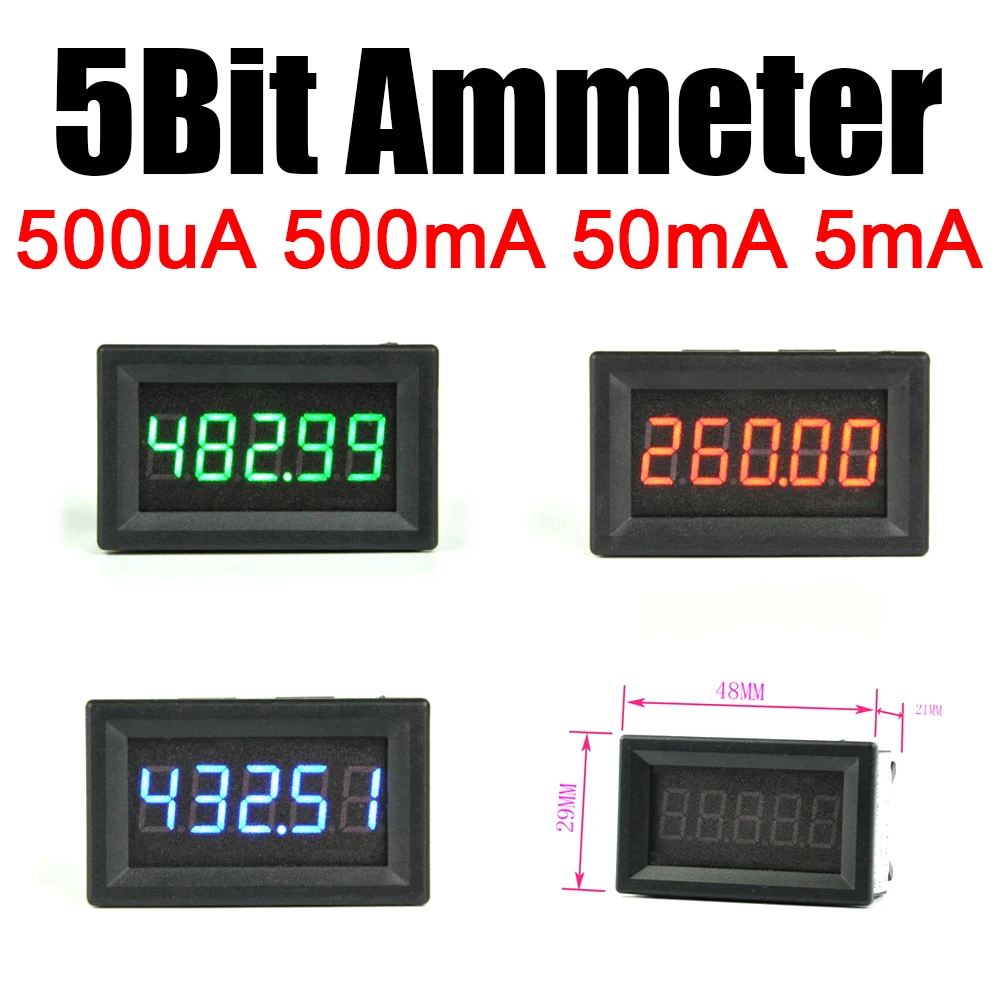 

5Bit DC Ammeter ± 5mA 50mA 500mA 500uA high precision digital LED Ampere METER Current Charging discharge Amp Tester shunt