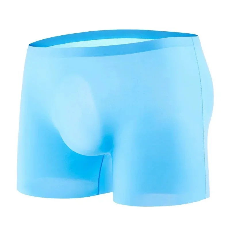 

Men's Sexy Legs Trunks Ice Silk Seamless Transparent Elasticity Comfy Sports Panties Mid Waist Bulge Pouch Boxer Shorts EUR Size