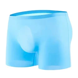 Men's Sexy Legs Trunks Ice Silk Seamless Transparent Elasticity Comfy Sports Panties Mid Waist Bulge Pouch Boxer Shorts EUR Size