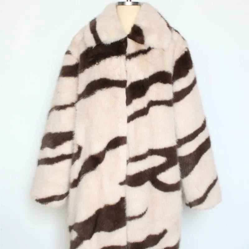 

Winter Thicken Warm Jackets Coats 2025Retro Mens Fur Fluffy Long Coats Jacket Outerwear Faux Fur Zebra Striped Loose Jacket Tops