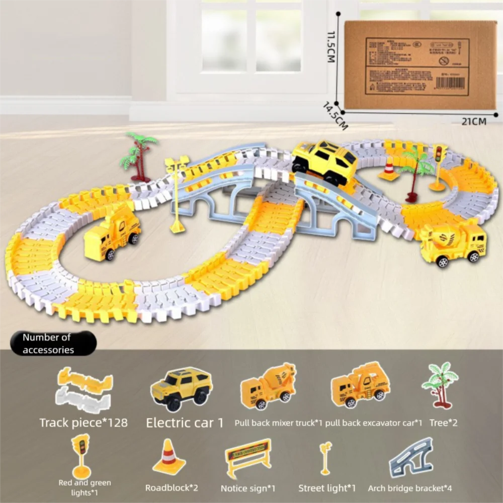 

Creative Plastic DIY Racing Track Set Yellow White Interesting DIY Railway 146/231 Pieces Rail Car Set