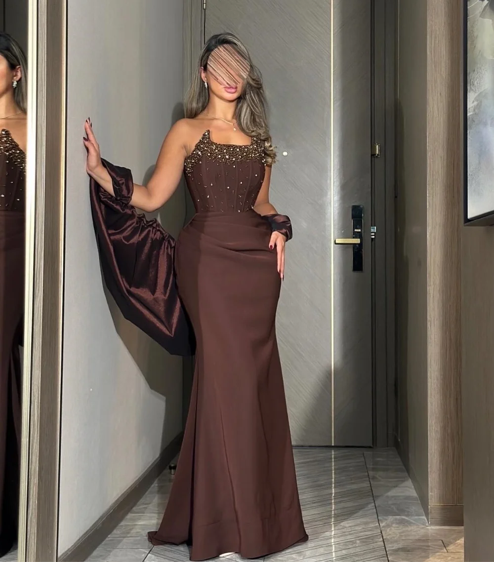 

Customized High Quality Jersey Sequined Trumpet Strapless Long Dresses Bespoke Occasion Dresses Exquisite Simple