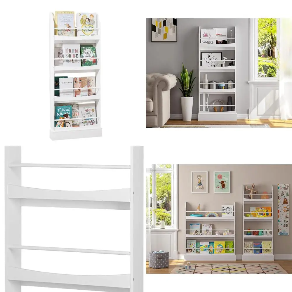 

Белая 4-уровневая детская книжная полка для хранения для спальни и гостиной