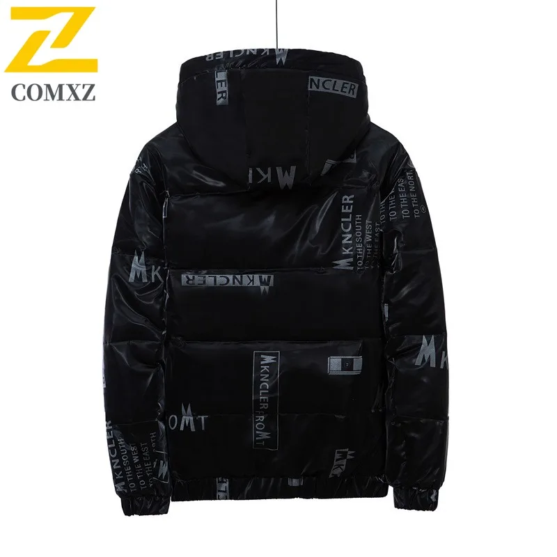 COMXZ 2025 Men Winter Hooded Thick Color Block Puffer Jacket American Style Short Casual Outdoor Sport Waterproof Windproof Coat