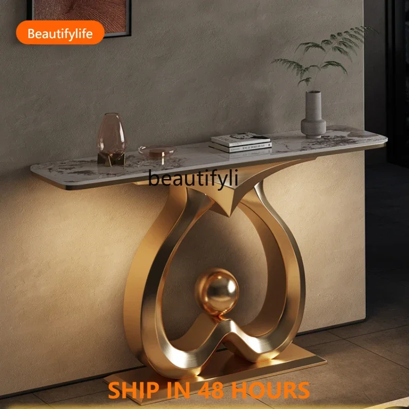 

Italian Affordable Luxury Style Console Stainless Steel Stone Plate Side View SetsFH