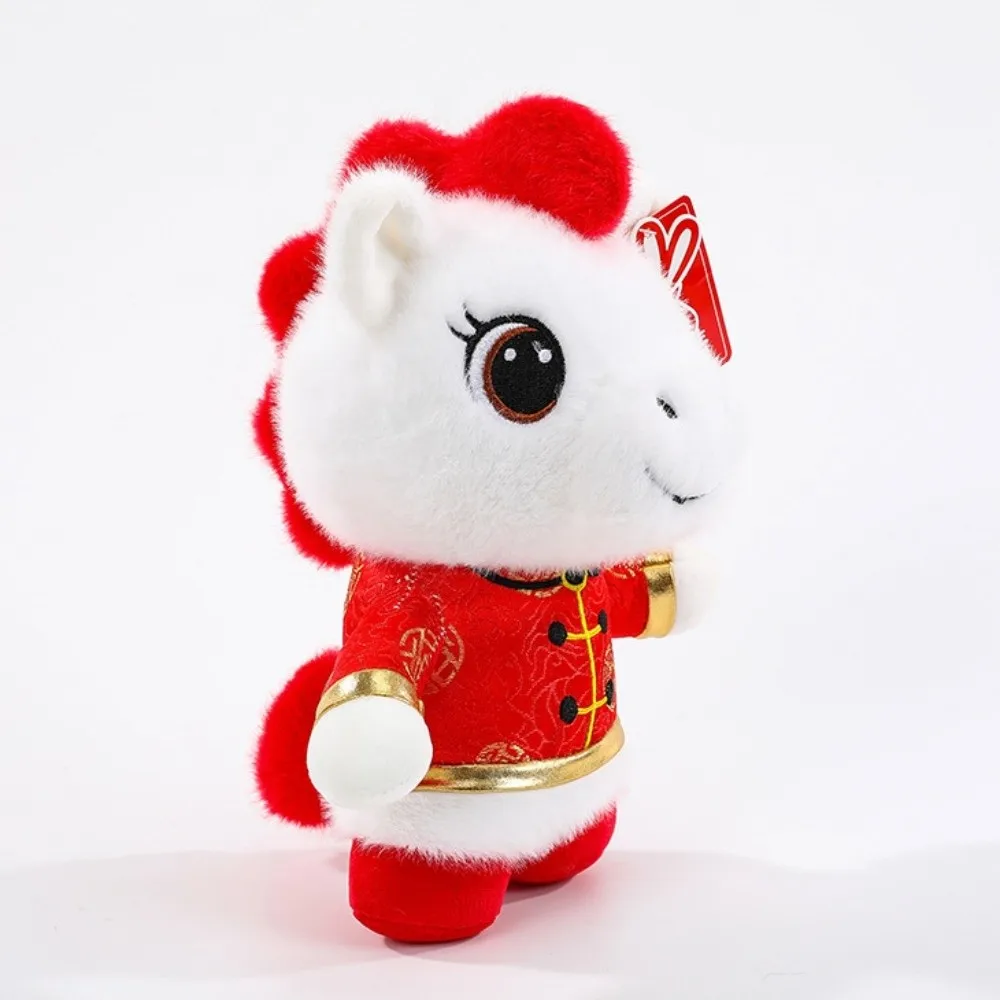 재미있는 중국 전통 의상 2026 말 플러시 인형 흰색 귀여운 말 인형 창의적인 카와이 조디악 포니 피규어 중국 설날