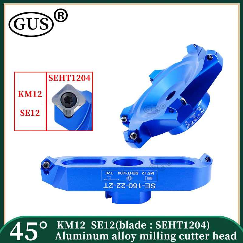 

45°Aluminum alloy milling cutter head KM12 SE12 chuck 50 63 80 100 2T 4T 5T 6T SEHT1204 blade, for FMB22 FMB27 FMB32 tool holder