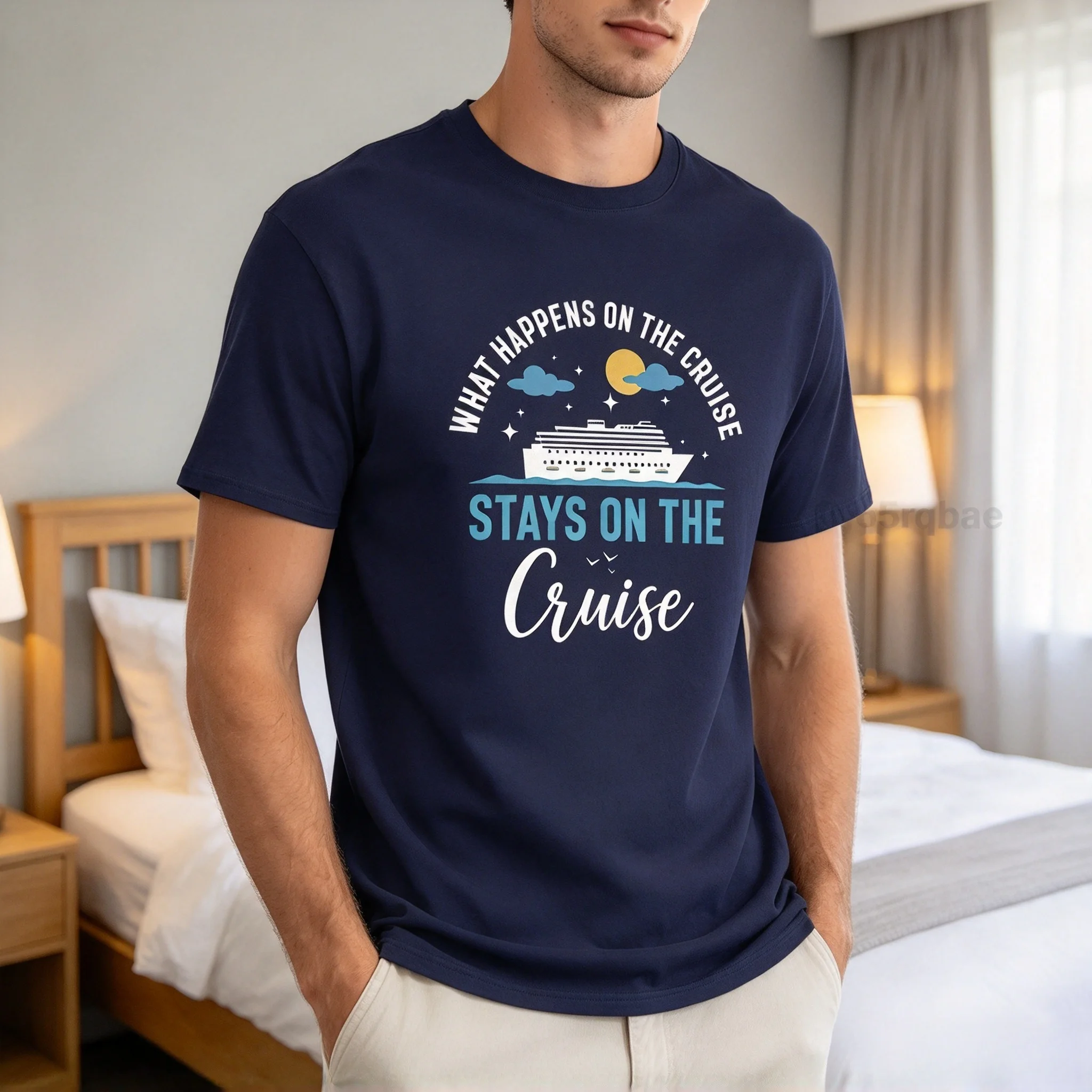 New and Interesting Cruise Ship Letter Pattern Printed Loose Cotton Short-sleeved Round-neck Top for Both Men and Women