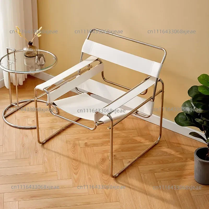 Lazy sofa chair Nordic saddle leather single chair stainless steel casual versatile modern simplicity