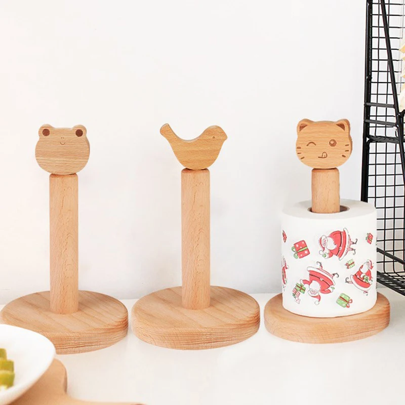 

Kitchen Wooden Roll Paper Towel Holder Bathroom Tissue Vertical Stand Disposable Paper Rack For Kitchen Toilet Restaurant