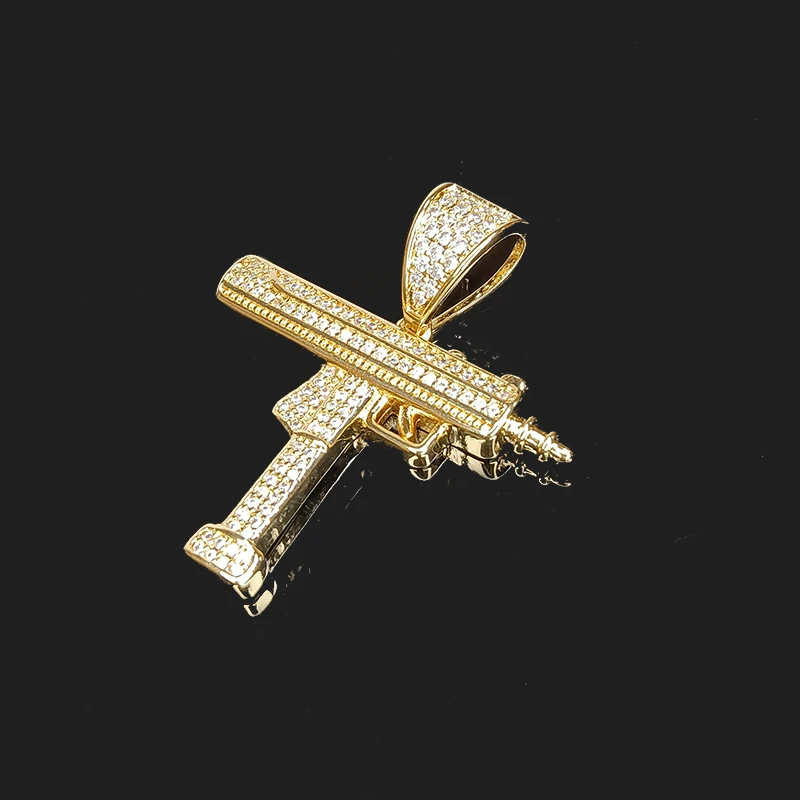 New Fashion Hip-hop Pistol Pendant 14k Gold Inlaid Zirconium Diamond Jewelry