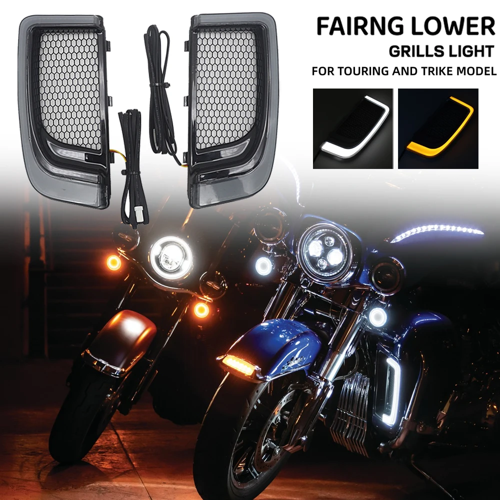 Motorcycle LED Fairing Lower Grills Light Pilot Lamp Signal Light For Harley Touring '14-'19 FLHTCU, '15-'16 FLHTCUL